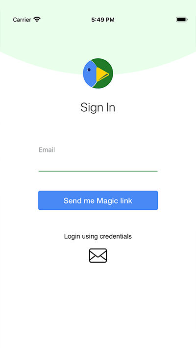 Sign-in screen with a magic-link email option