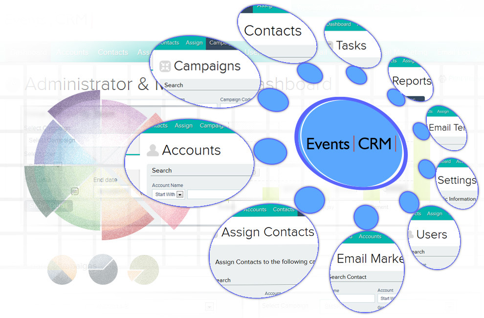 Events CRM web application screens
